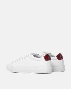 White Low Kick Sneaker Red Heel Tab