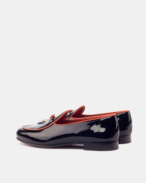 Black Patent Belgian Loafer - Orange Trim