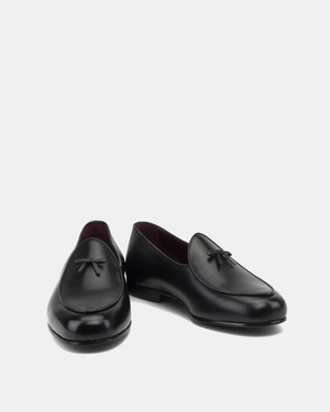 Black Full-Grain Belgian Loafer with Bow