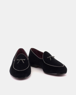 Black Velvet Belgian Loafer with Bow