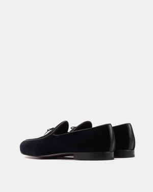 Black Velvet Belgian Loafer with Bow