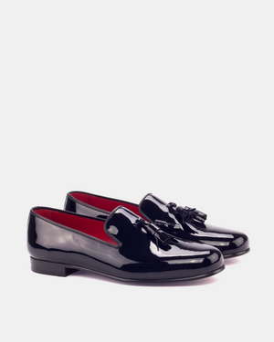 Black Patent Tassel Slippers
