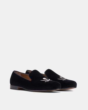 Black Velvet Slippers Skull