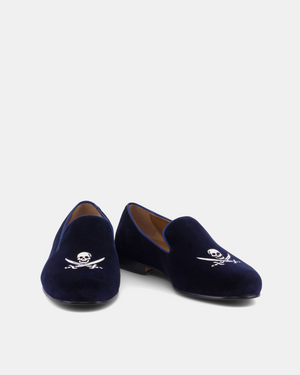 Blue Velvet Slippers Skull