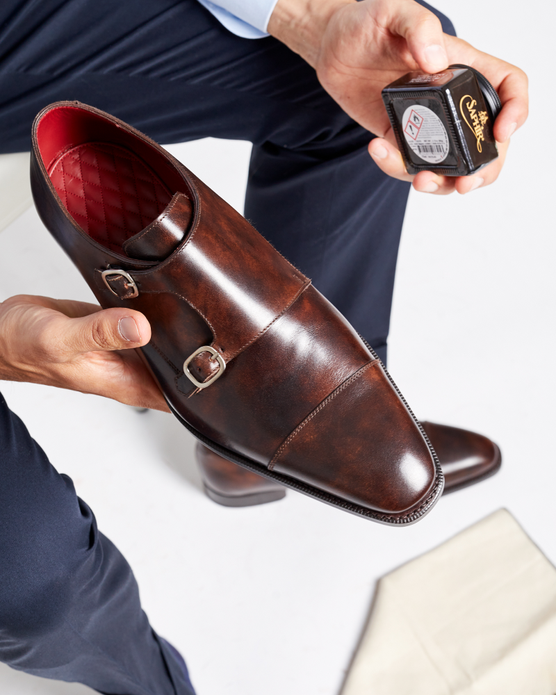 Museum Brown Leather Double Monk Strap Dress Shoe