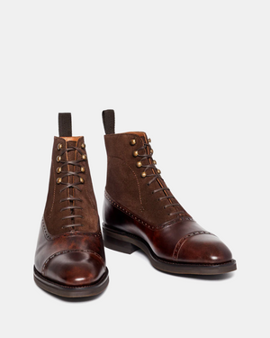 Museum Brown Leather and Brown Suede Balmoral Boot