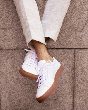White Dress Sneaker with Bown Outsole