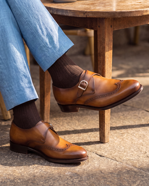 Chris Cognac Calf with Half-Rubber Soles - 675