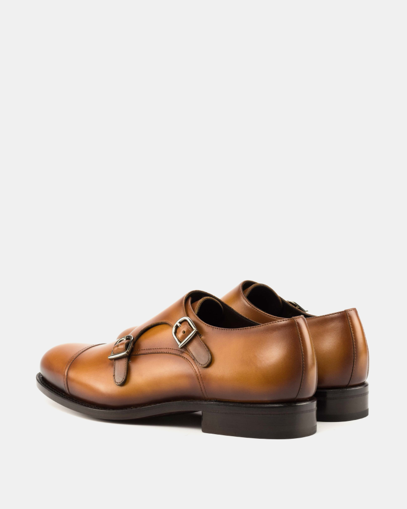 Men's Cognac Leather Double Monk Strap Dress Shoes | Francis 675