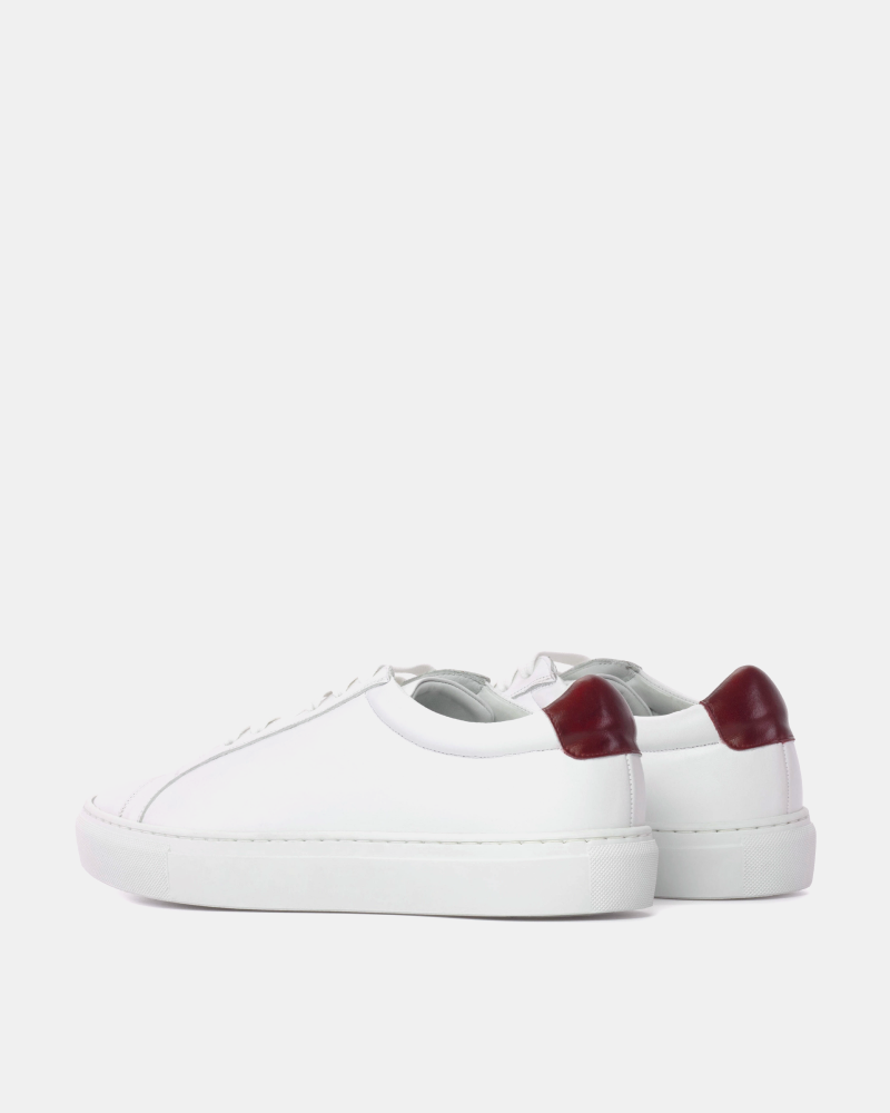 White Low Kick Sneaker Red Heel Tab
