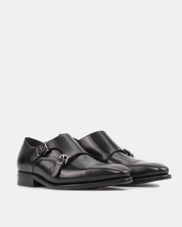 Men's Black Leather Double Monk Strap Dress Shoes | Cobbler Union