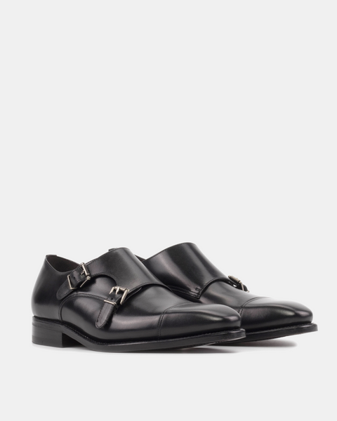 Men's Black Leather Double Monk Strap Dress Shoes | Cobbler Union