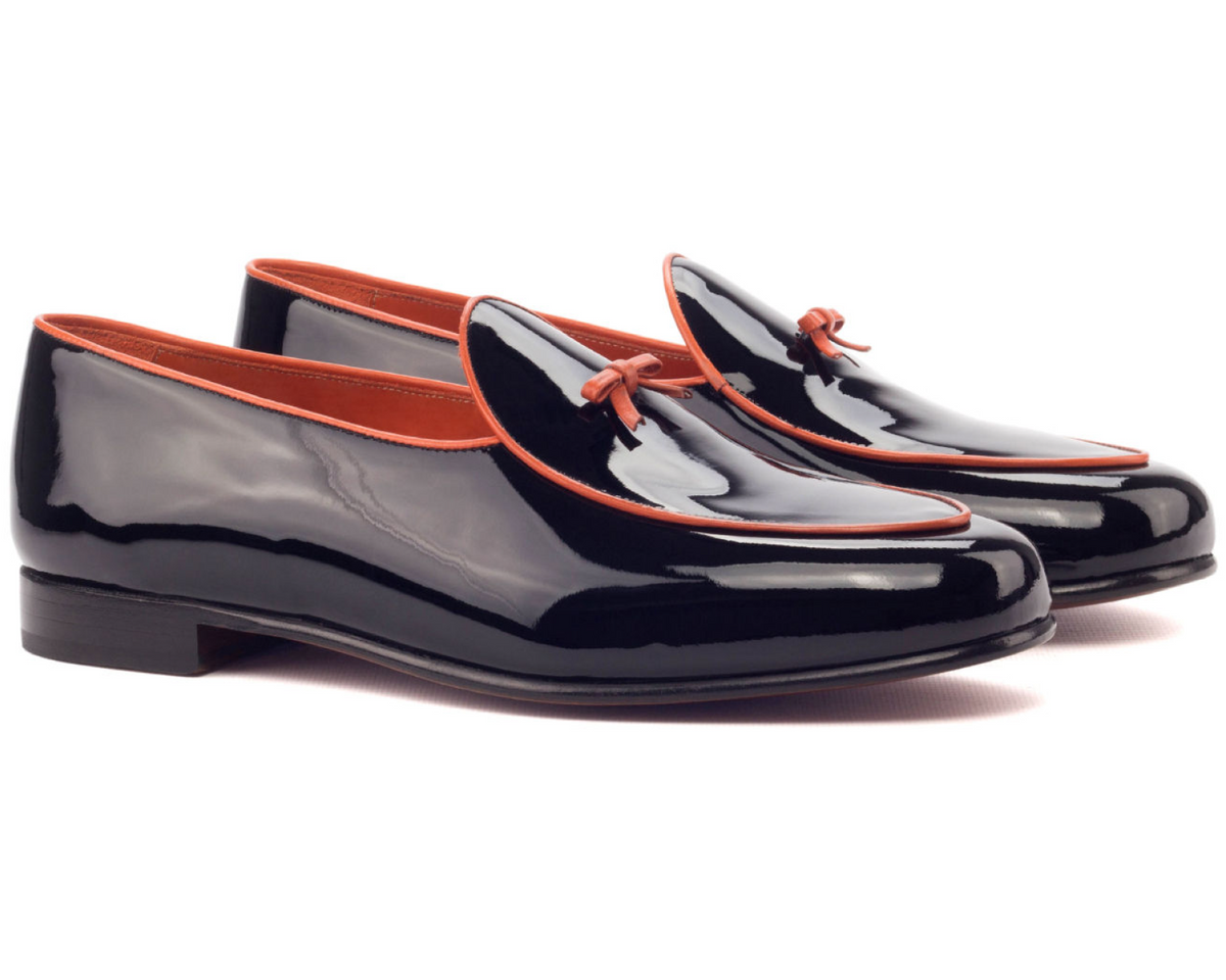 Belgian Loafer Black Patent Orange