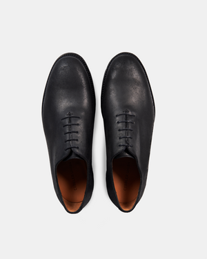 Black Waxed Suede Wholecut Oxford Shoe
