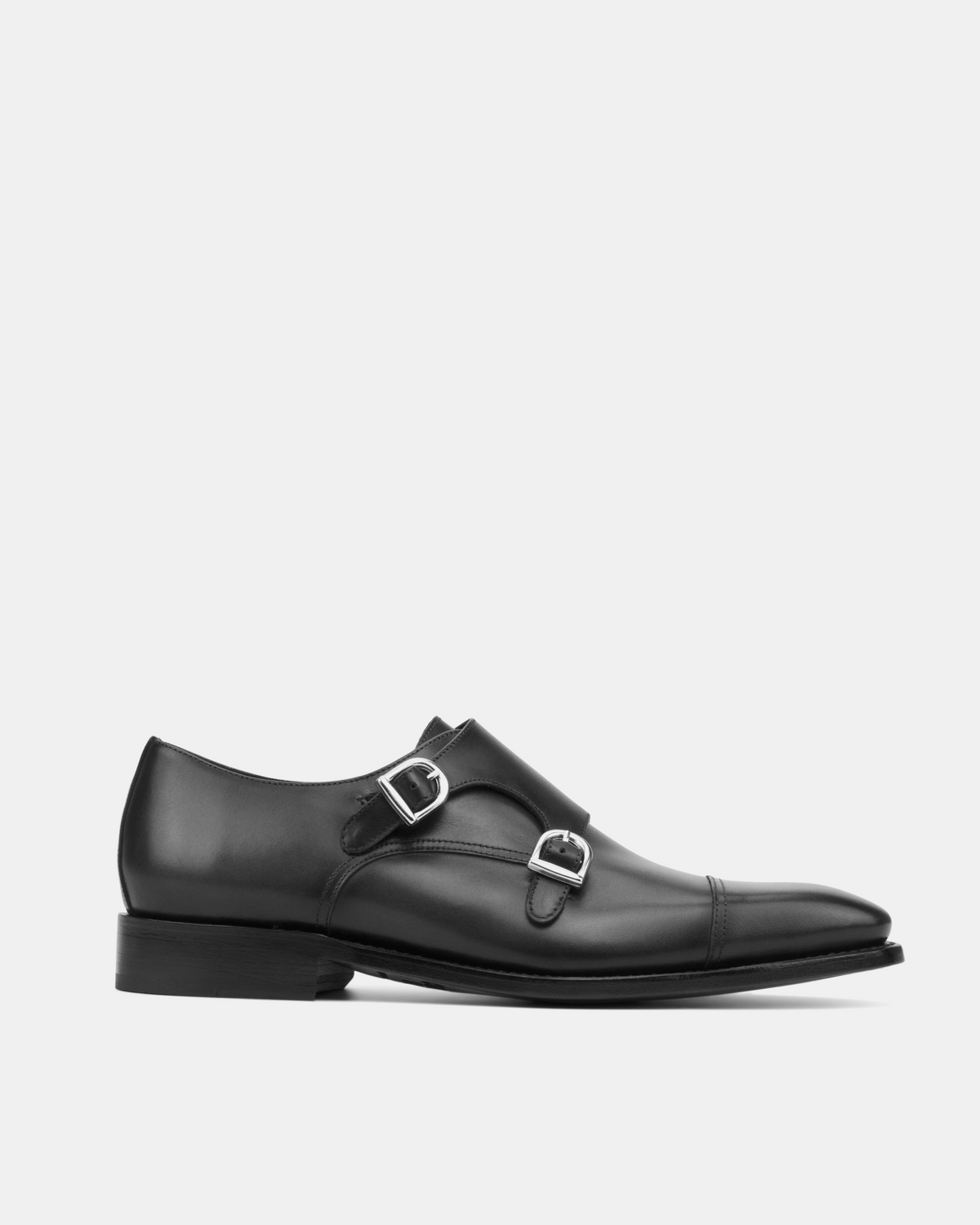 Francis Black Calf Double Monk Strap with Half-Rubber Soles - 722