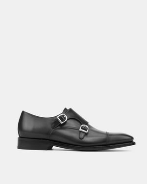 Francis Black Calf Double Monk Strap with Half-Rubber Soles - 722