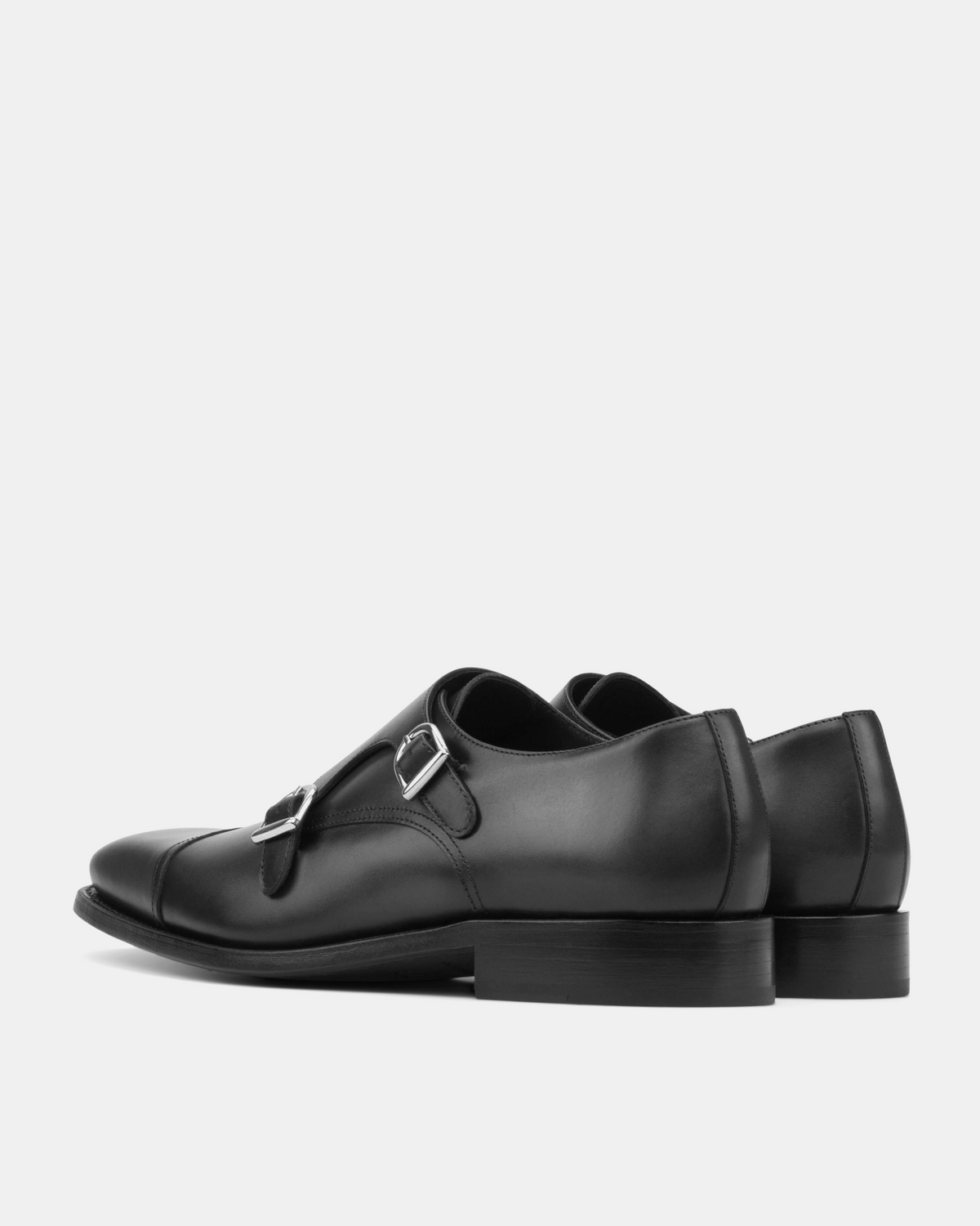 Francis Black Calf Double Monk Strap with Half-Rubber Soles - 722