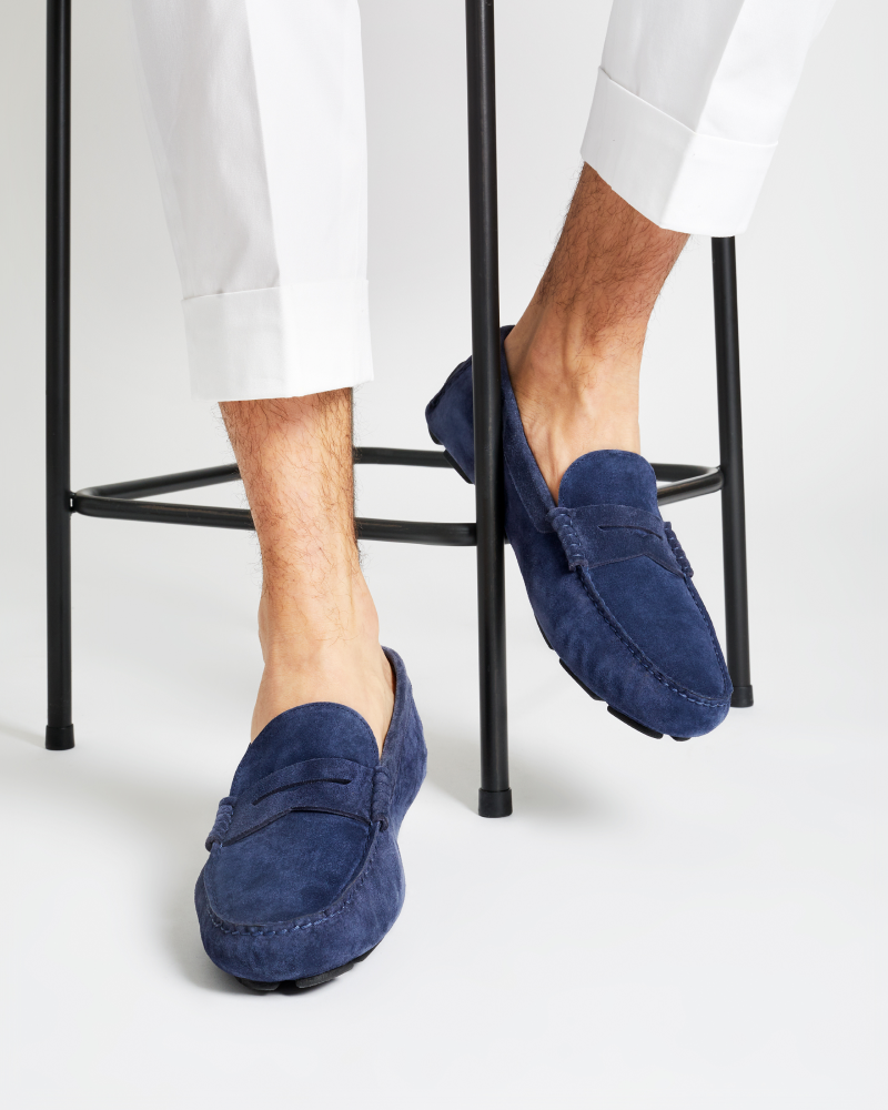 slå op genstand Van Blue Navy Suede Driving Shoes - Cobbler Union