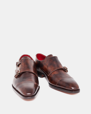 Museum Brown Leather Double Monk Strap Dress Shoe