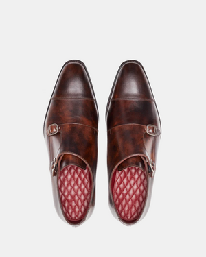 Brown Leather Double Monk Strap Dress Shoe