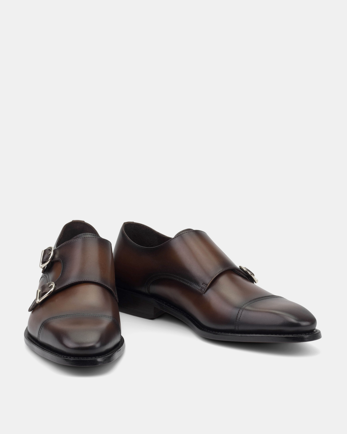 Men's Brown Leather Double Monk Strap Dress Shoes | Francis 722
