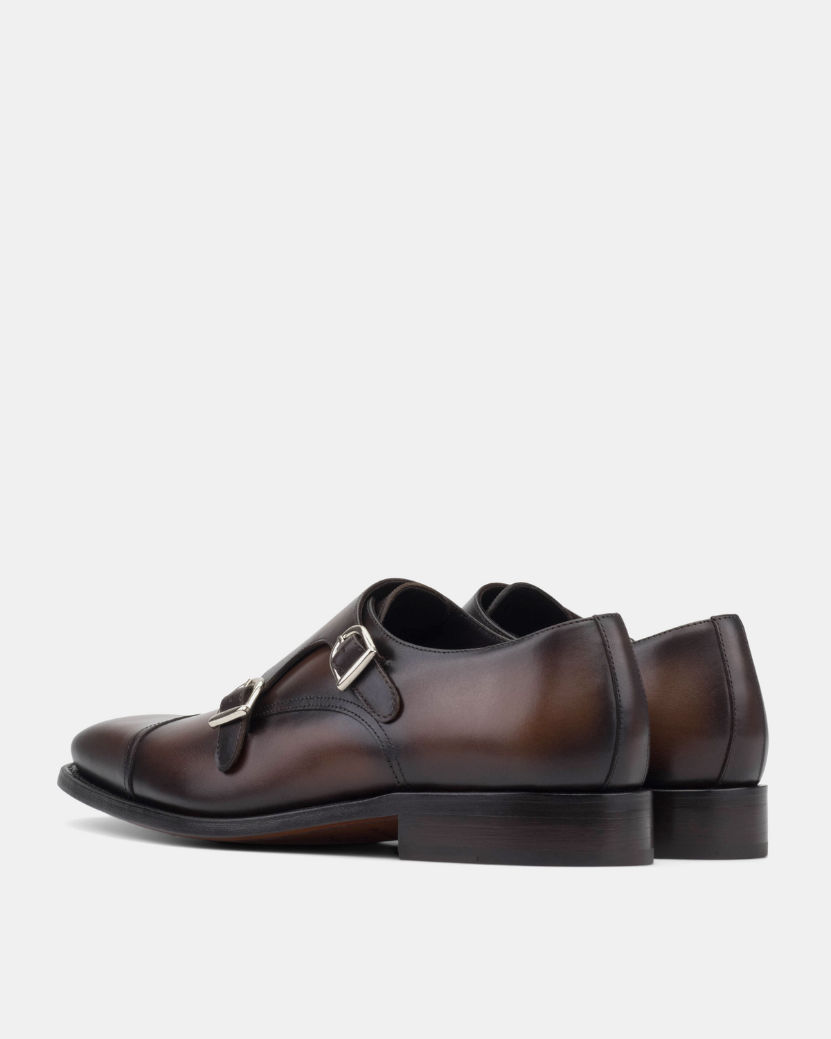Men's Brown Leather Double Monk Strap Dress Shoes | Francis 722