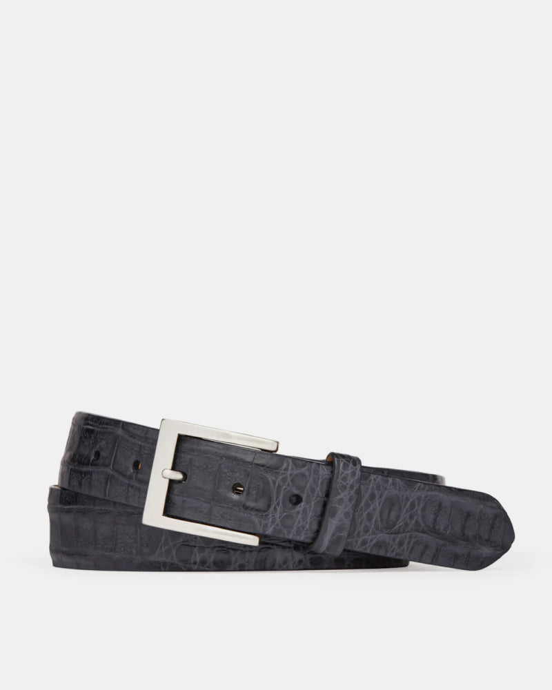 Belvedere Caiman Crocodile Dress Belt in Black