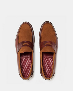 Cognac Leather & Tobacco Suede Loafer