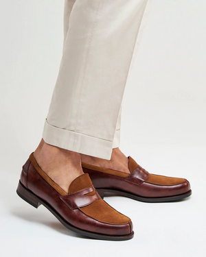 Cognac Leather & Tobacco Suede Loafer