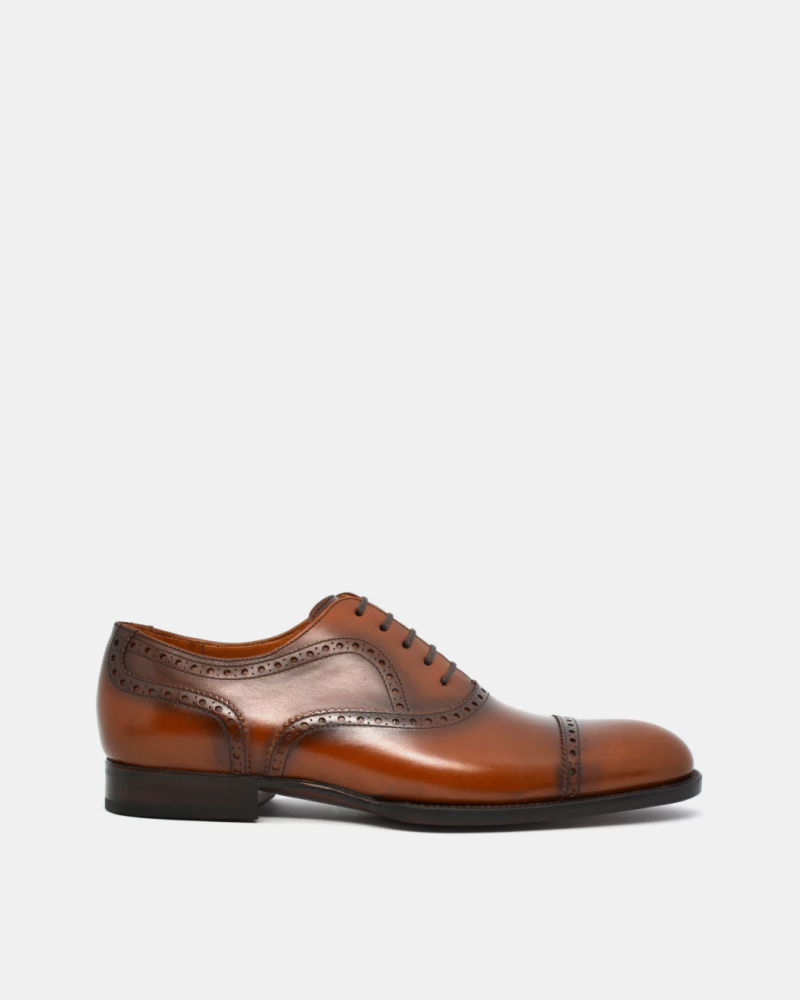 Cognac Brogue Cap Toe Oxford Shoe