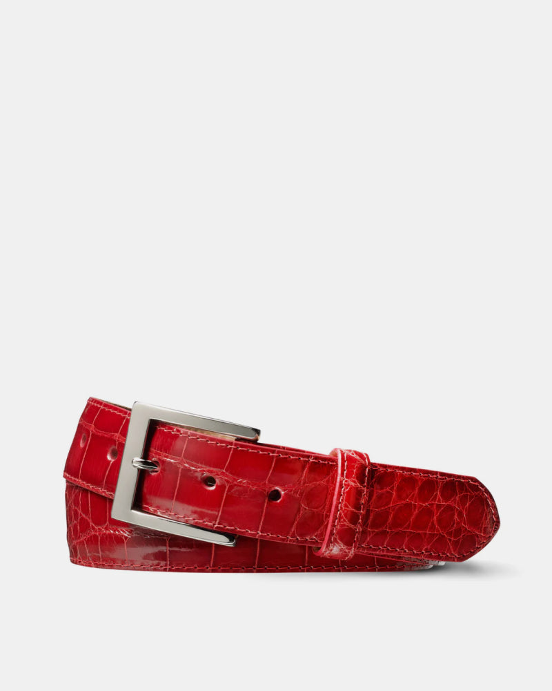 Crimson Red Glazed American Alligator Belt