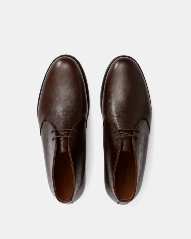 Dark brown leather chukka top boots
