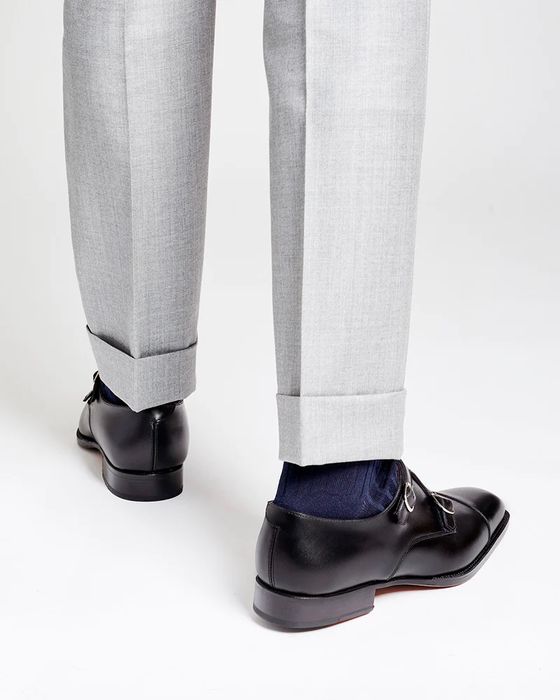 [SALE] - Black Double Monk Strap Dress Shoe with Rubber Half Soles - Louvre