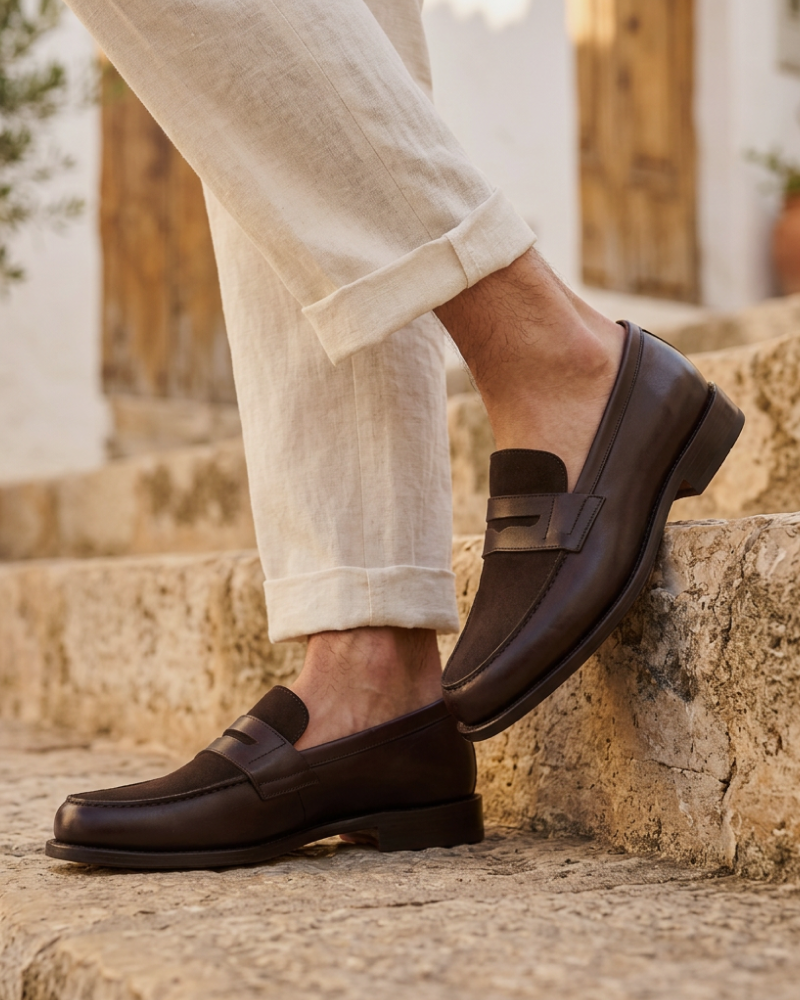 Henry Brown Calf &amp; Suede Penny Loafer - 144