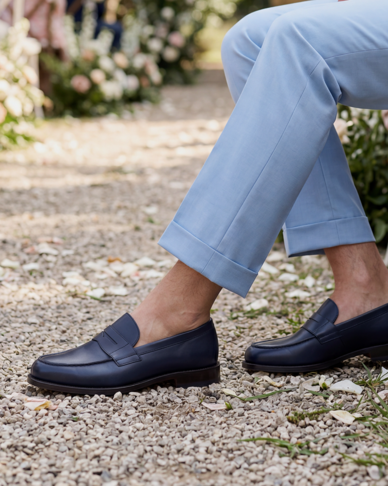 Men's Navy Blue Leather Penny Loafers | Henry 144