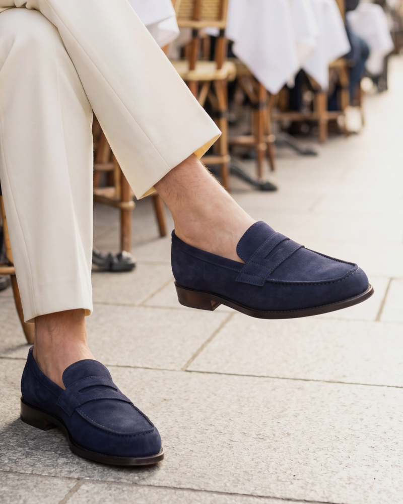Henry Navy Suede Penny Loafer - 144