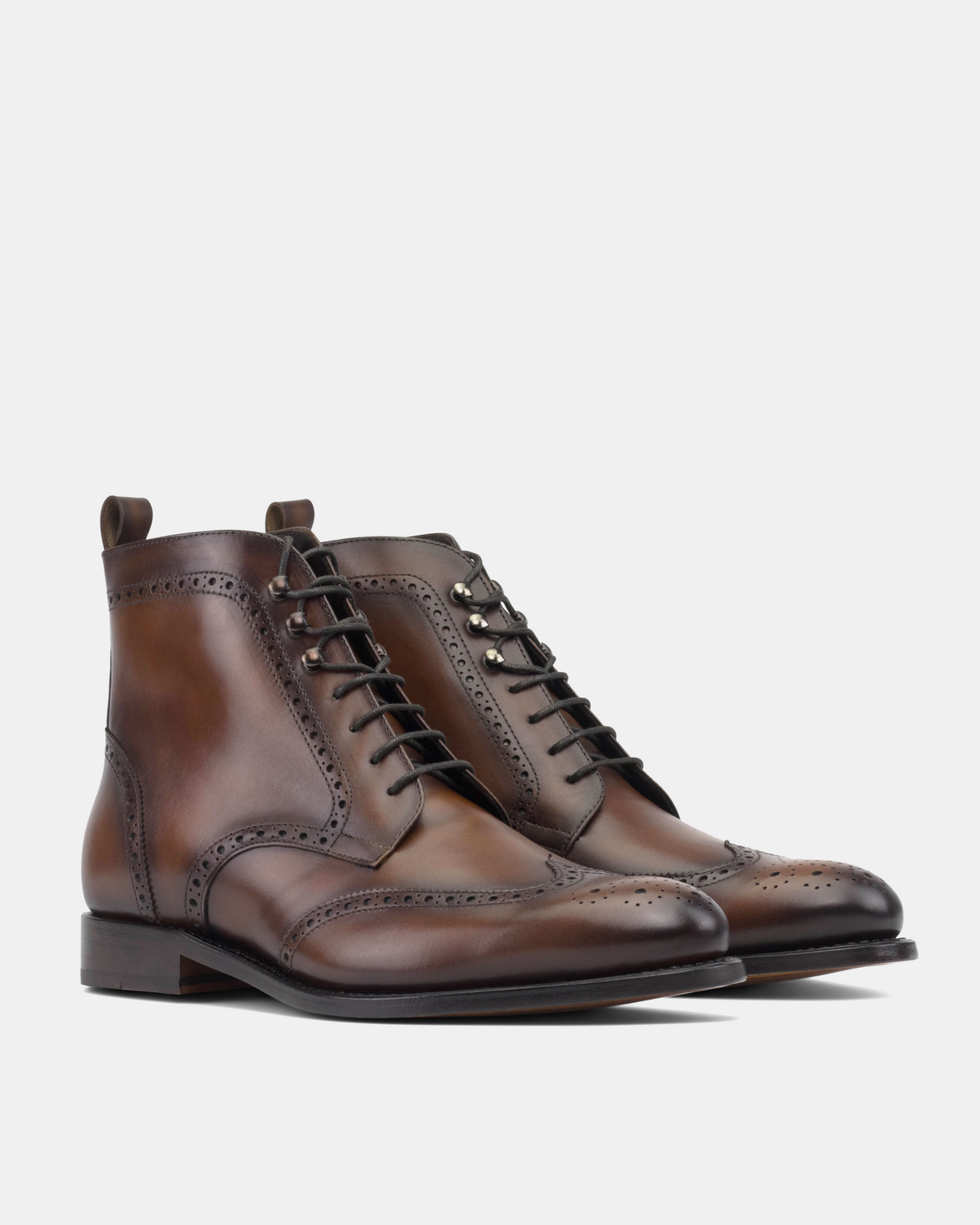 Men's Brown Leather Brogue Dress Boots