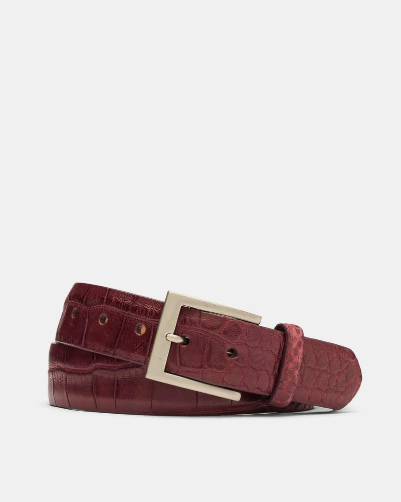 Matte American Alligator Belt in Burgundy Cobbler Union
