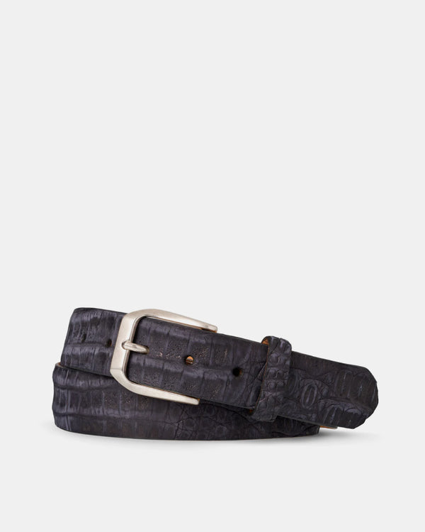 Black Suede Studio Crocodile Embossed City Belt In Swan & Silver Size S NWT White Suede Belts for Women for sale | eBay main image 4