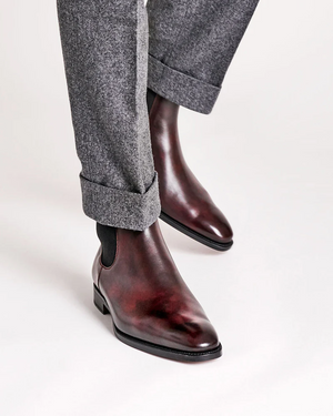 Burgundy chelsea boots mens deals
