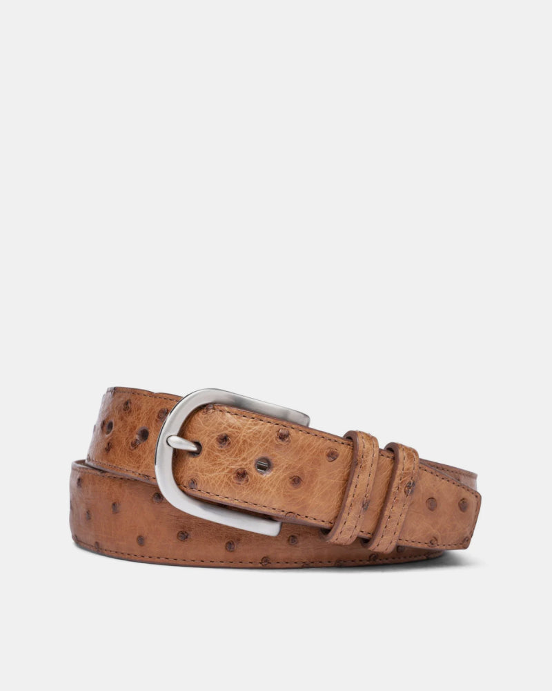 Quilled Ostrich Belt in Brandy Leather 42 Quilled Ostrich Belt in Brandy Leather 42