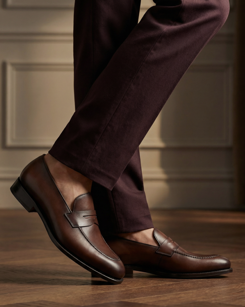 Men's Brown Leather Penny Loafers | Smith 675