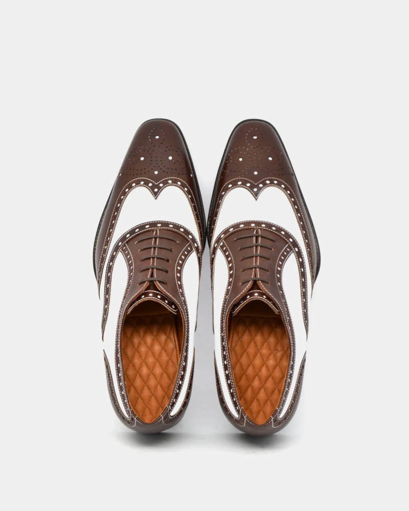 brown and white dress shoes Two-Tone Leather Brogue Shoes: Brown & White Wingtip Dress Shoes