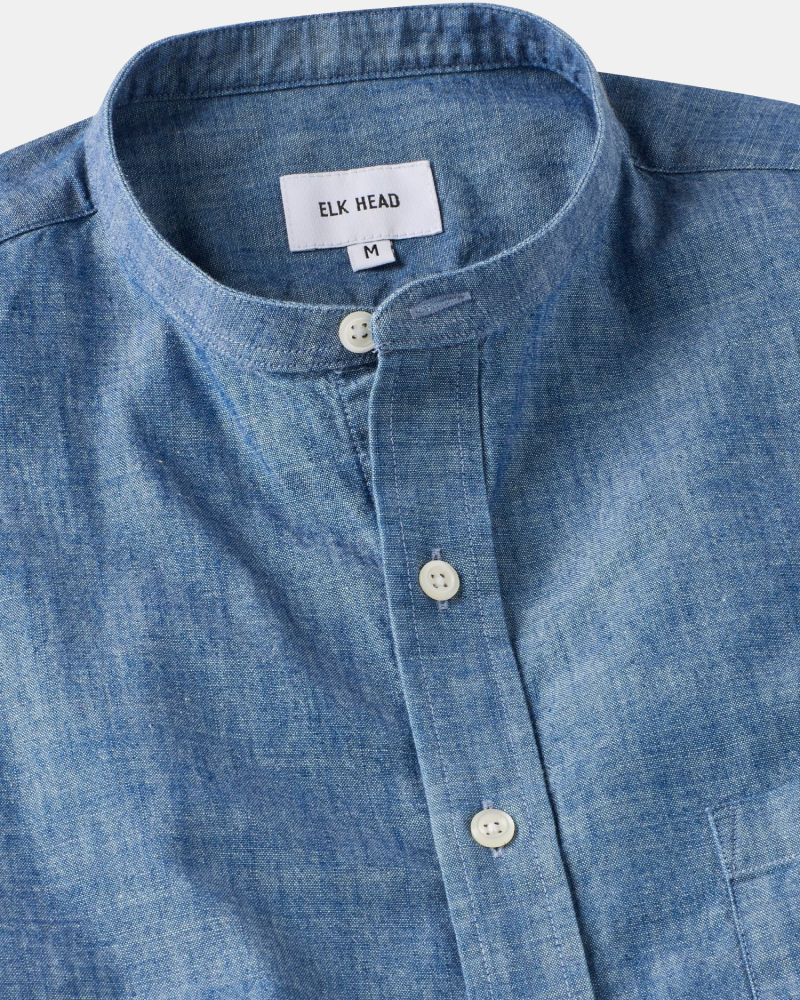 Stone Wash Chambray Band Collar Shirt Cobbler Union