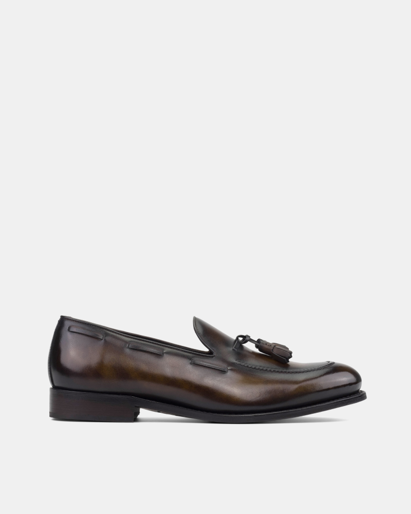 Men's Tobacco Leather Tassel Loafers | Thomas 675