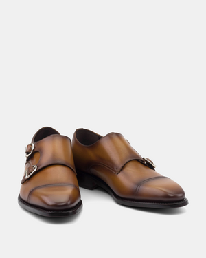 Francis Tobacco Double Monk Strap with Half-Rubber Soles - 722