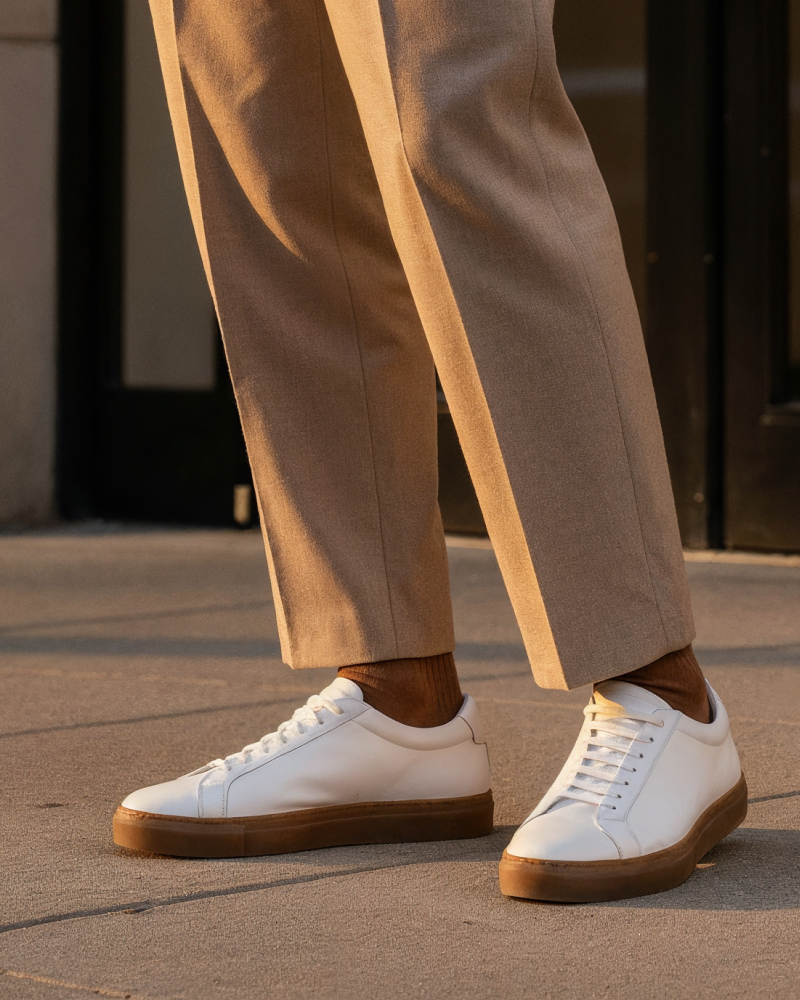 White Low Kick Dress Sneaker in Amber Soles