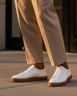 White Low Kick Dress Sneaker in Amber Soles