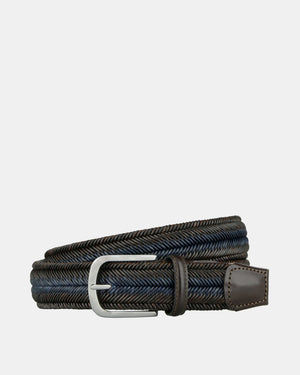 Braided Leather Stretch Belt - Dark Brown + Blue