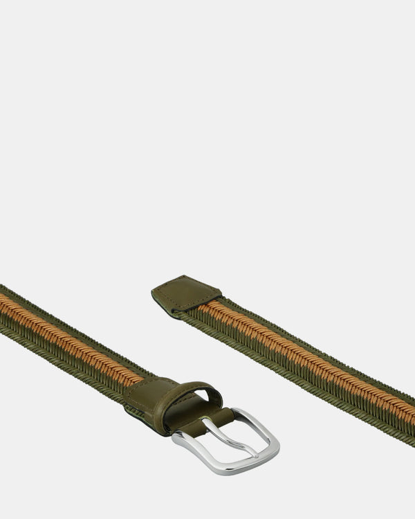 BAL × BETTER BRAIDED BELT OLIVE BraidedLeatherStretchBelt-